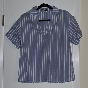 SHEIN Blue and White Striped Button Down Shirt
